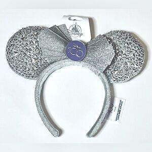 NWT Disney Parks 100 Years of Wonder Platinum Minnie Mouse Ears - Cast Member